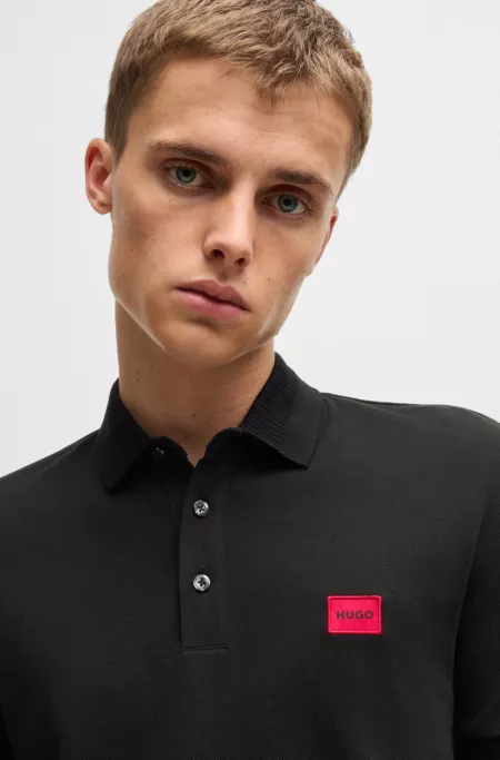 Cotton-piqué slim-fit polo shirt with logo label