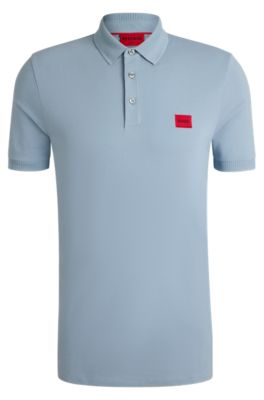 Cotton-piqu&eacute; slim-fit polo shirt with logo label, Light Blue