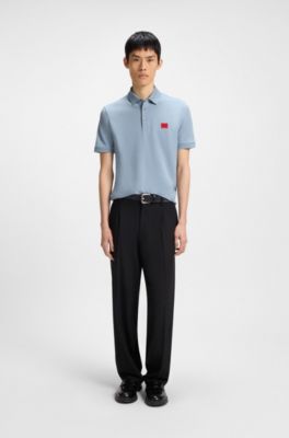 Cotton-piqu&eacute; slim-fit polo shirt with logo label, Light Blue