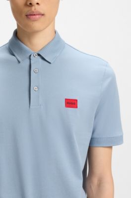 Cotton-piqu&eacute; slim-fit polo shirt with logo label, Light Blue