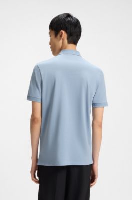 Cotton-piqu&eacute; slim-fit polo shirt with logo label, Light Blue