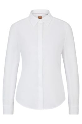Hugo Boss Slim-fit Blouse In Poplin In White