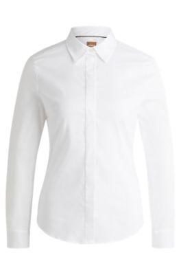 Hugo Boss Slim-fit Blouse In An Organic-cotton Blend In White