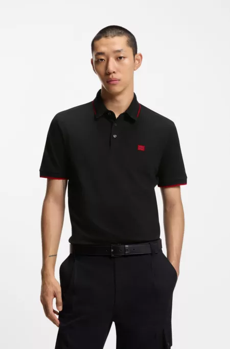 Cotton-piqué slim-fit polo shirt with red logo label