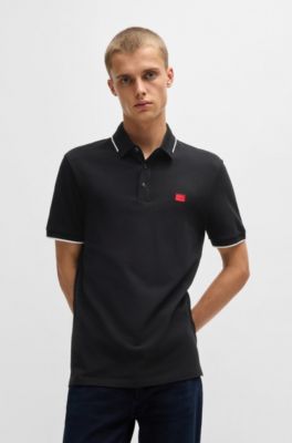 Polo slim fit con etiqueta con logo roja, Negro
