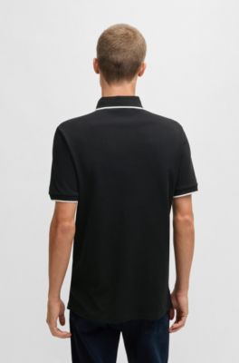 Polo slim fit con etiqueta con logo roja, Negro