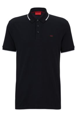 Hugo Cotton-piqu Slim-fit Polo Shirt With Logo Label In Black