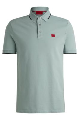 Shop Hugo Cotton-piqu Slim-fit Polo Shirt With Red Logo Label In Light Grey