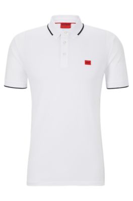 Hugo Cotton-piqu Slim-fit Polo Shirt With Logo Label In White