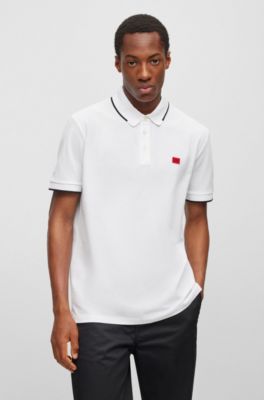 Polo slim fit con etiqueta con logo roja, Blanco