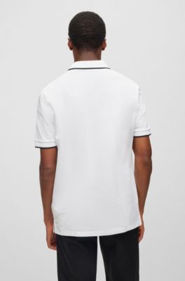 Polo slim fit con etiqueta con logo roja, Blanco