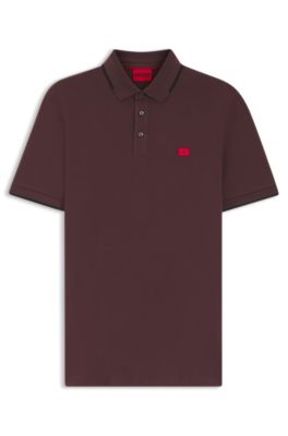 Polo Slim avec &eacute;tiquette logot&eacute;e rouge, Brun chin&eacute;
