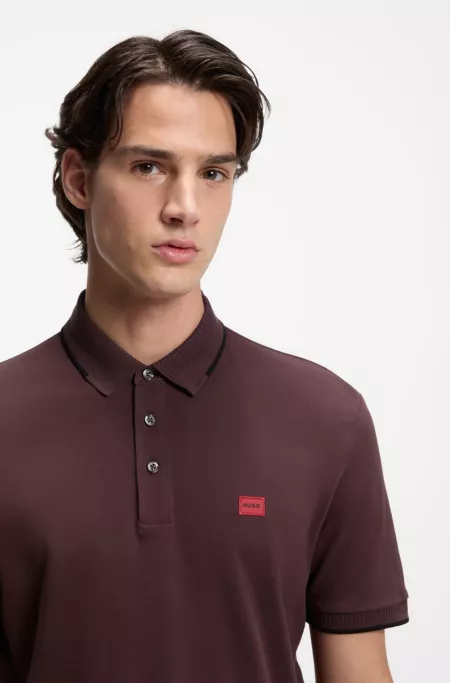 Cotton-piqué slim-fit polo shirt with red logo label