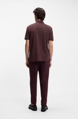 Cotton-piqu&eacute; slim-fit polo shirt with red logo label, Light Brown