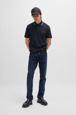 Polo slim fit con etiqueta con logo roja, Azul oscuro