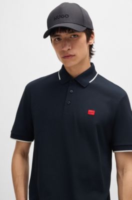 Polo slim fit con etiqueta con logo roja, Azul oscuro