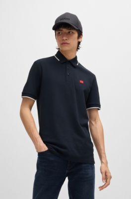 Polo slim fit con etiqueta con logo roja, Azul oscuro