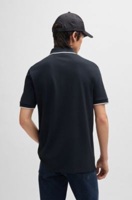 Polo slim fit con etiqueta con logo roja, Azul oscuro