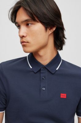 BOSS - Slim-fit long-sleeved polo shirt with woven pattern