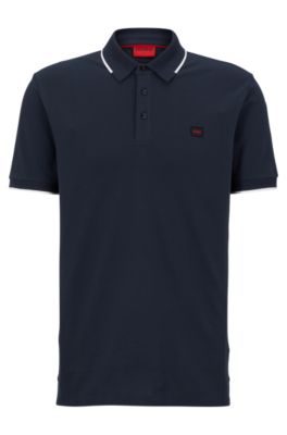 Hugo Cotton-piqu Slim-fit Polo Shirt With Logo Label In Dark Blue