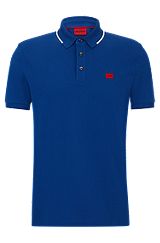 Cotton-piqué slim-fit polo shirt with logo label, Blue