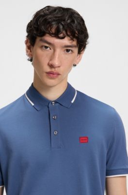 Polo slim fit con etiqueta con logo roja, Azul