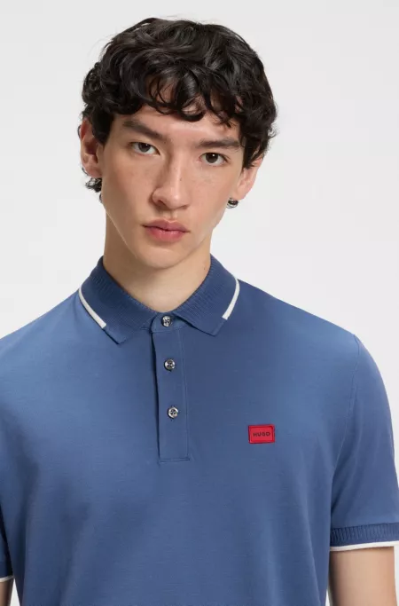 Cotton-piqué slim-fit polo shirt with red logo label