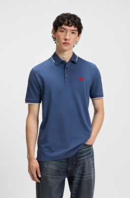 Polo slim fit con etiqueta con logo roja, Azul
