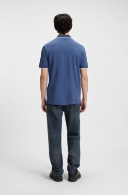 Polo slim fit con etiqueta con logo roja, Azul