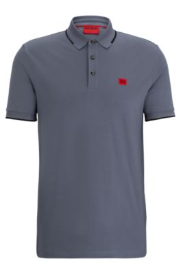 Hugo Cotton-piqu Slim-fit Polo Shirt With Red Logo Label In Light Blue