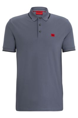 Hugo Boss Cotton-piqu Slim-fit Polo Shirt With Red Logo Label In Light Blue