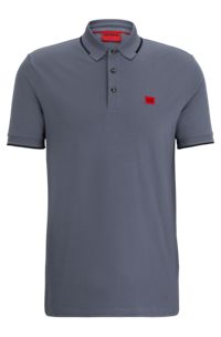 Polo Slim en piqué de coton avec étiquette logotée rouge, bleu clair