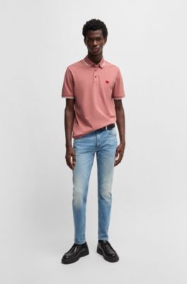 Polo slim fit con etiqueta con logo roja, Rosa claro