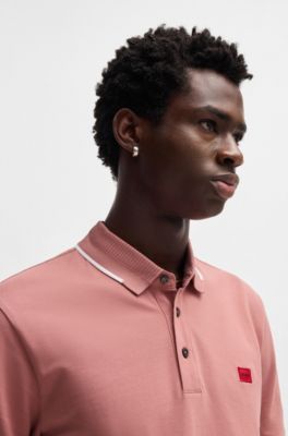 Polo slim fit con etiqueta con logo roja, Rosa claro
