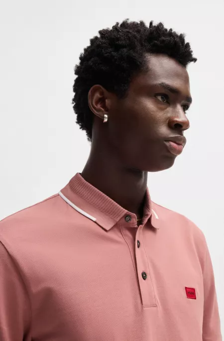 Cotton-piqué slim-fit polo shirt with red logo label