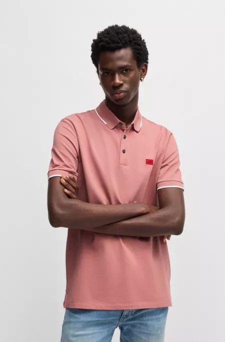 Cotton-piqué slim-fit polo shirt with red logo label