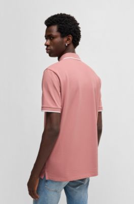 Polo slim fit con etiqueta con logo roja, Rosa claro