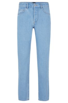 BOSS - Tapered-fit jeans in blue pure-cotton denim