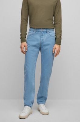 Shop Hugo Boss Tapered-fit Jeans In Blue Pure-cotton Denim In Light Blue