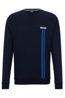 BOSS - Cotton-terry hoodie with logo and signature stripe