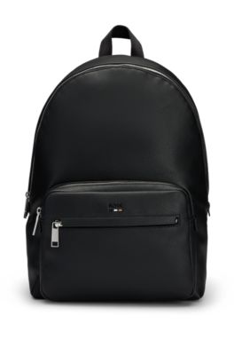 BOSS Faux leather backpack with logo and signature stripe