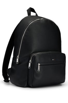BOSS - Faux-leather backpack with logo and signature stripe