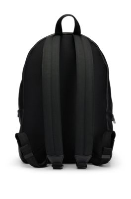 HUGO BOSS ブラックバックパック BOSS - Zipped backpack with leather trims - Black