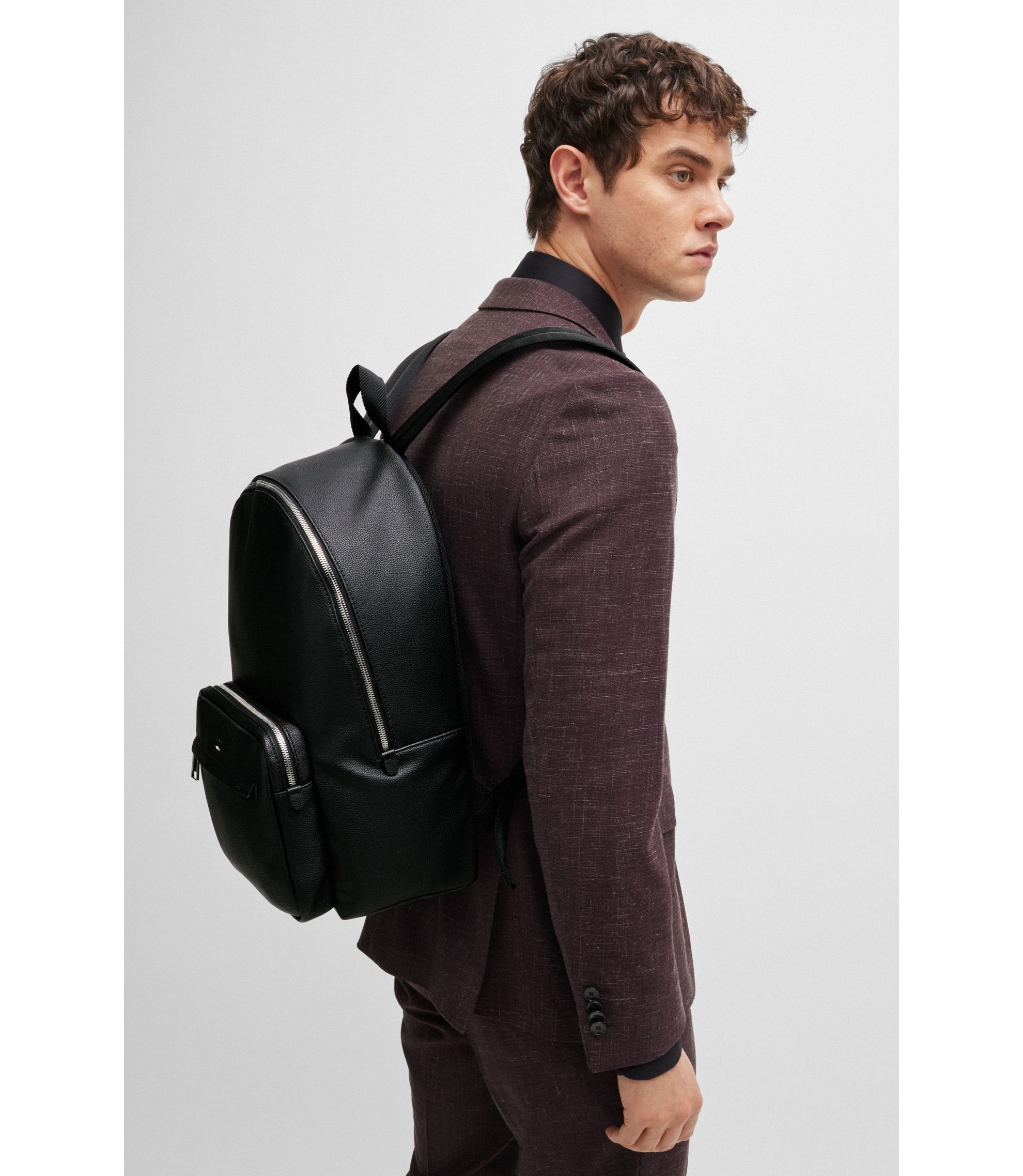 BOSS リュック BOSS - Faux-leather backpack with logo and signature stripe