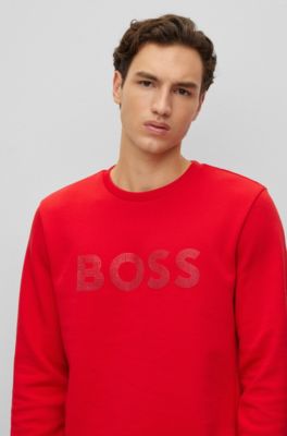 BOSS - Cotton-blend sweatshirt with rhinestone logo