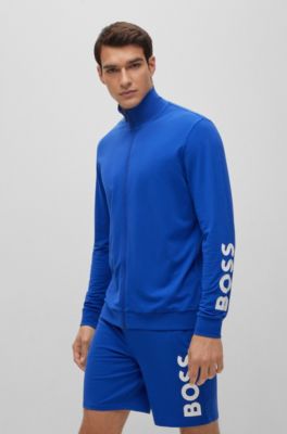 Hugo Boss Stretch-cotton Pajamas With Contrast Logos In Blue