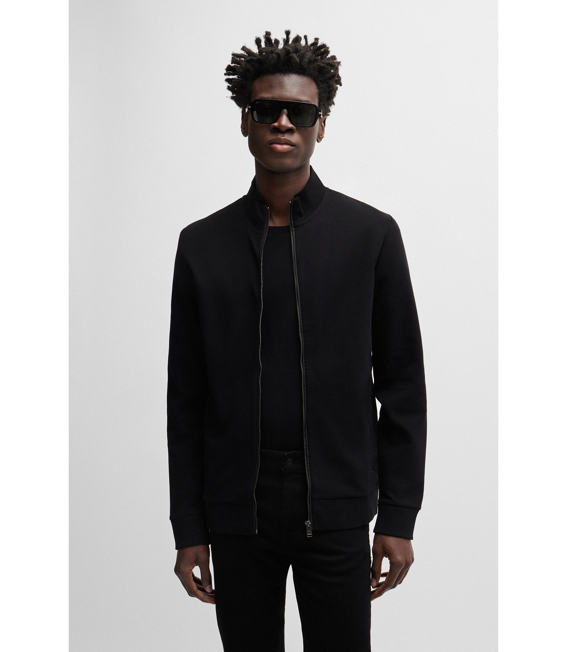 BOSS - Ottoman-structured zip-up sweatshirt with tonal side BOSS - Ottoman-structured zip-up sweatshirt with tonal side