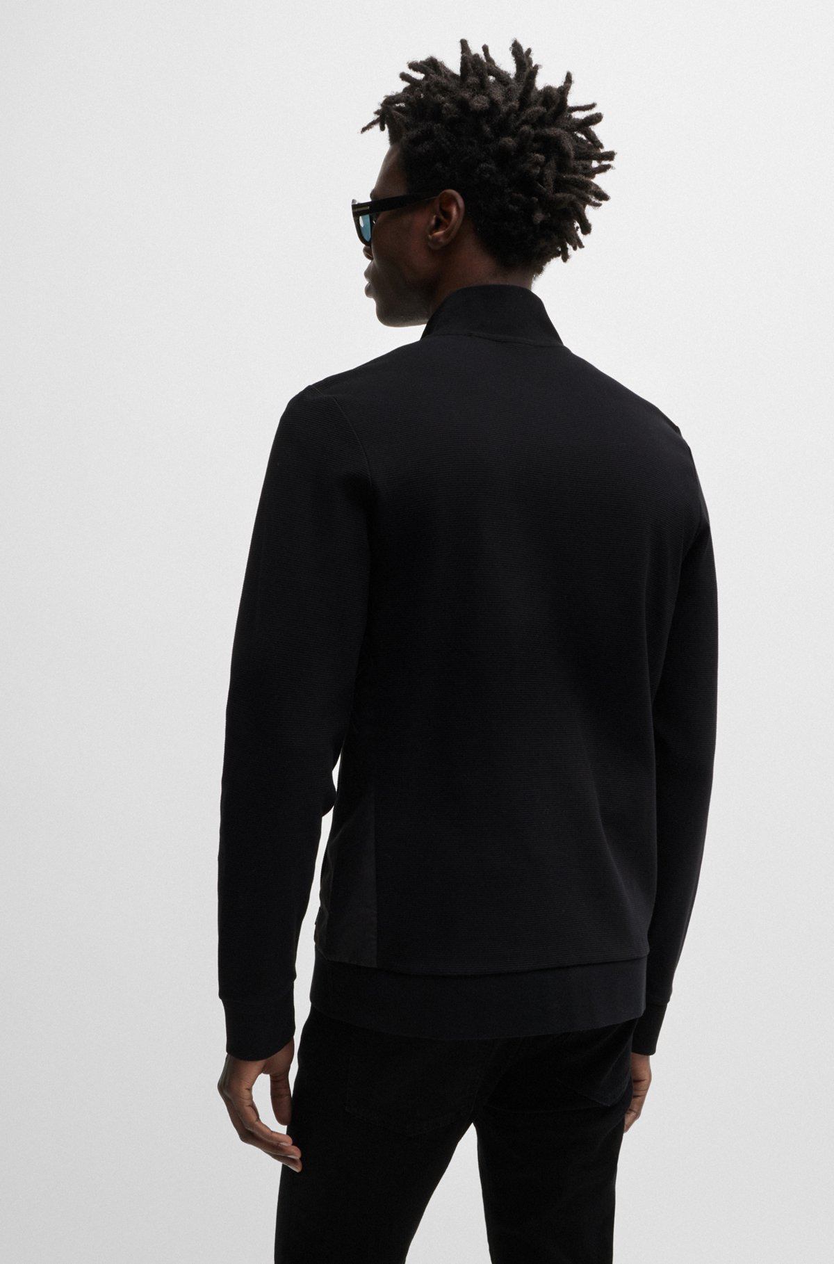 BOSS - Ottoman-structured zip-up sweatshirt with tonal side BOSS - Ottoman-structured zip-up sweatshirt with tonal side