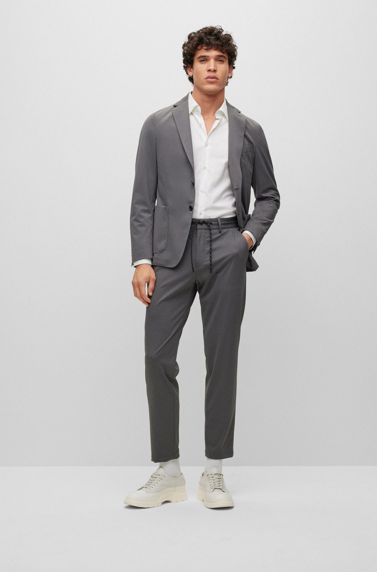 Slim-fit trousers in micro-patterned jersey , Silver