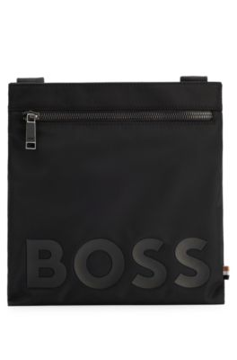 Hugo Boss Logo Envelope Bag In Structured Recycled Material In Black